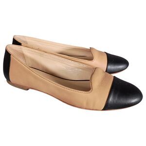 Loeffler Randall Britta Flats Leather Cap Toe Tan Black Shoes Womens 5.5 B